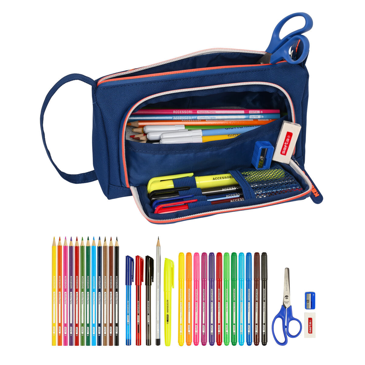 School Case with Accessories Kelme Navy blue Orange Navy Blue 20 x 11 x 8.5 cm (32 Pieces)-1