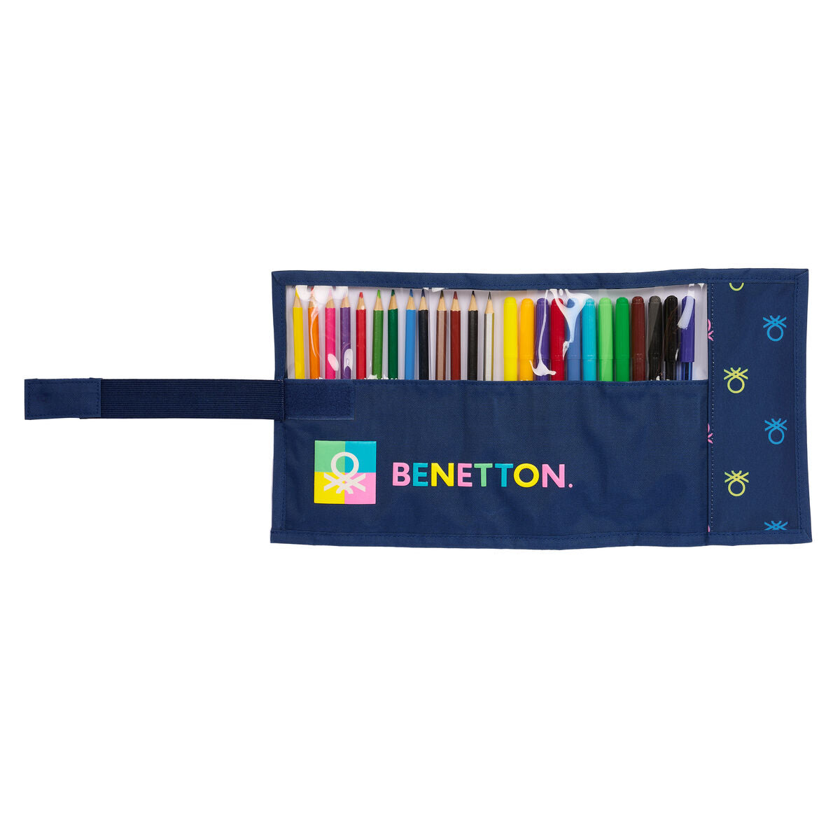 Pencil Case Benetton Cool Navy Blue 7 x 20 x 7 cm Roll-up 27 Pieces-2