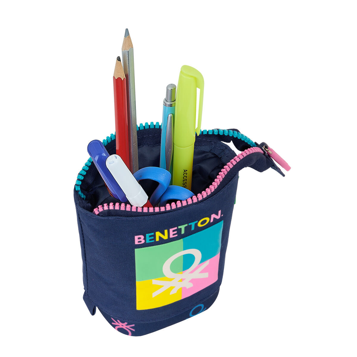 Pencil Holder Case Benetton Cool Navy Blue 8 x 19 x 6 cm-3
