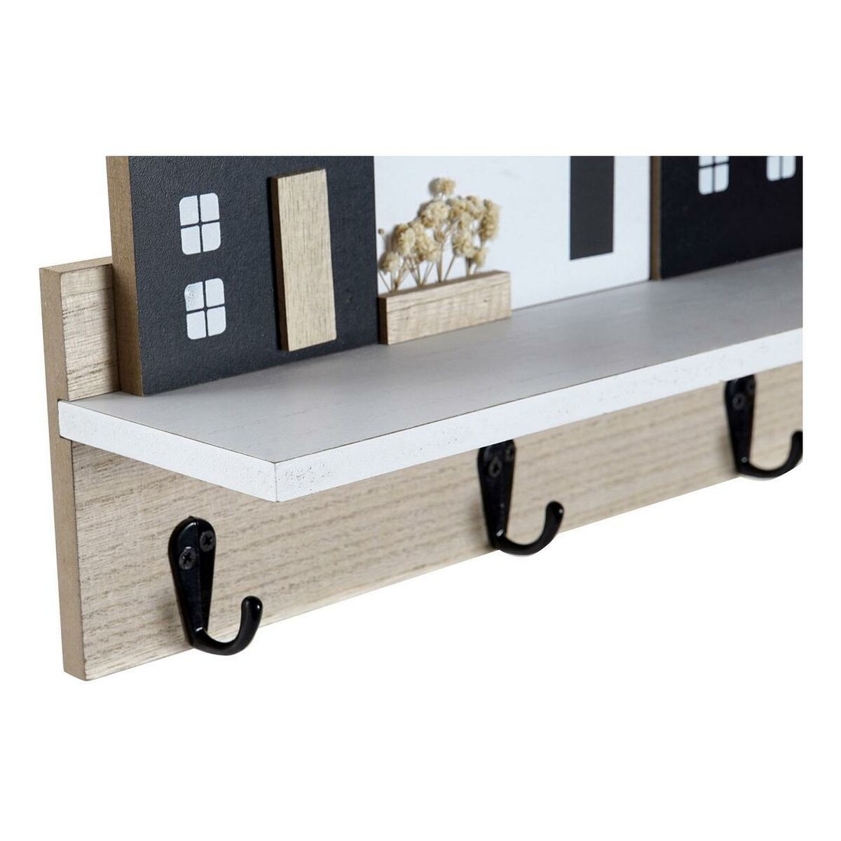 Shelves DKD Home Decor Coat rack 39 x 9 x 27 cm Black Brown White MDF Wood-2