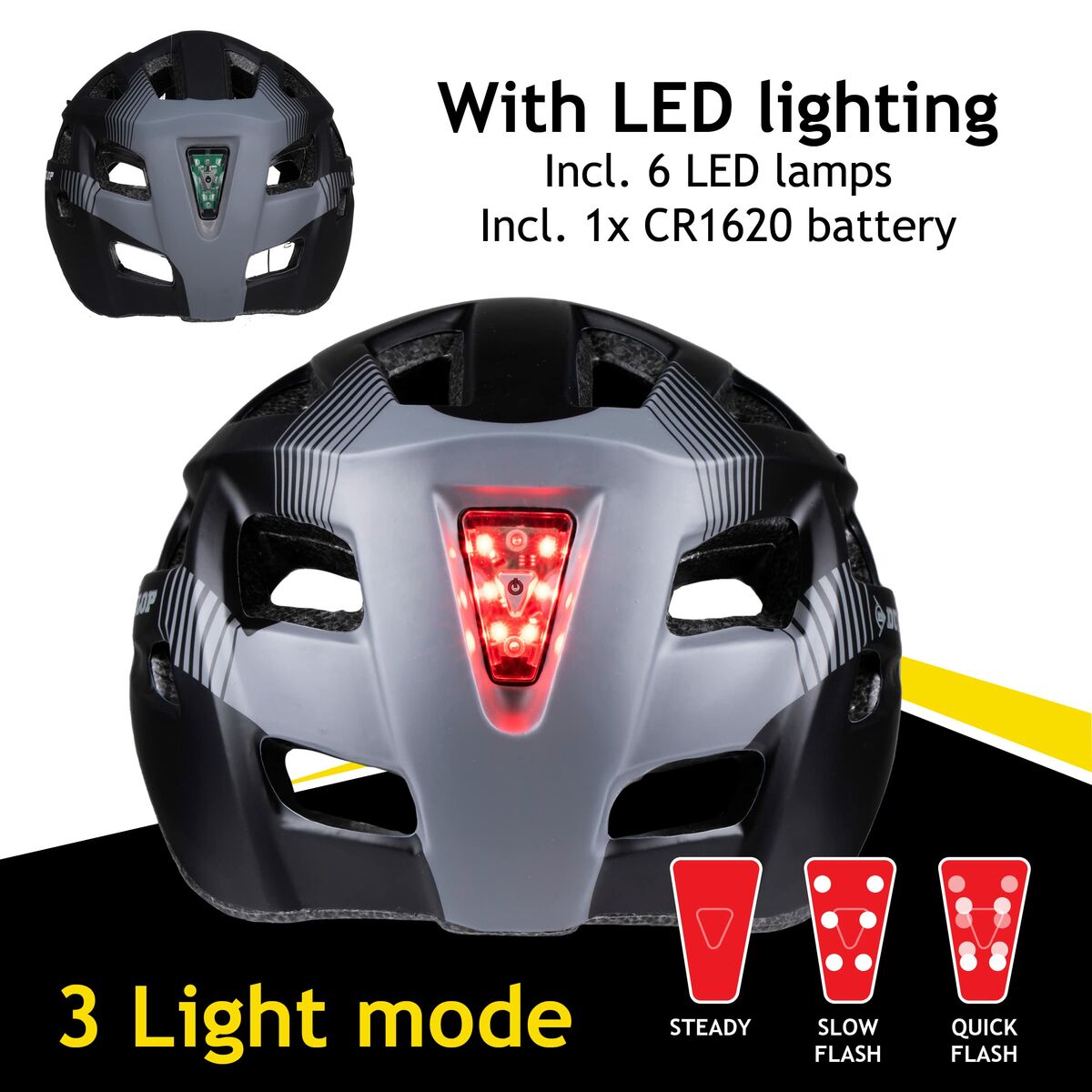 Adult's Cycling Helmet Dunlop M Black LED Light-6