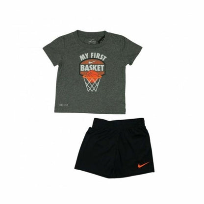 Children's Sports Outfit Nike My First Basket Black Grey 2 Pieces-0