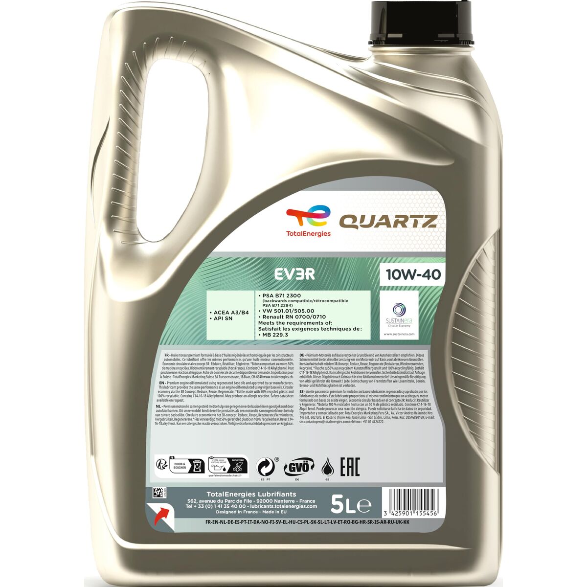 Car Motor Oil Totalenergies Quartz EV3R 10W40 5 L-7
