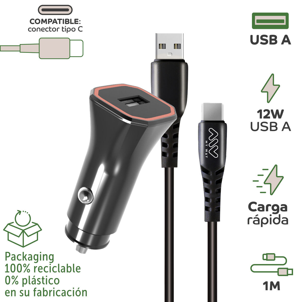 Car Charger Myway 1,2 m Black-5