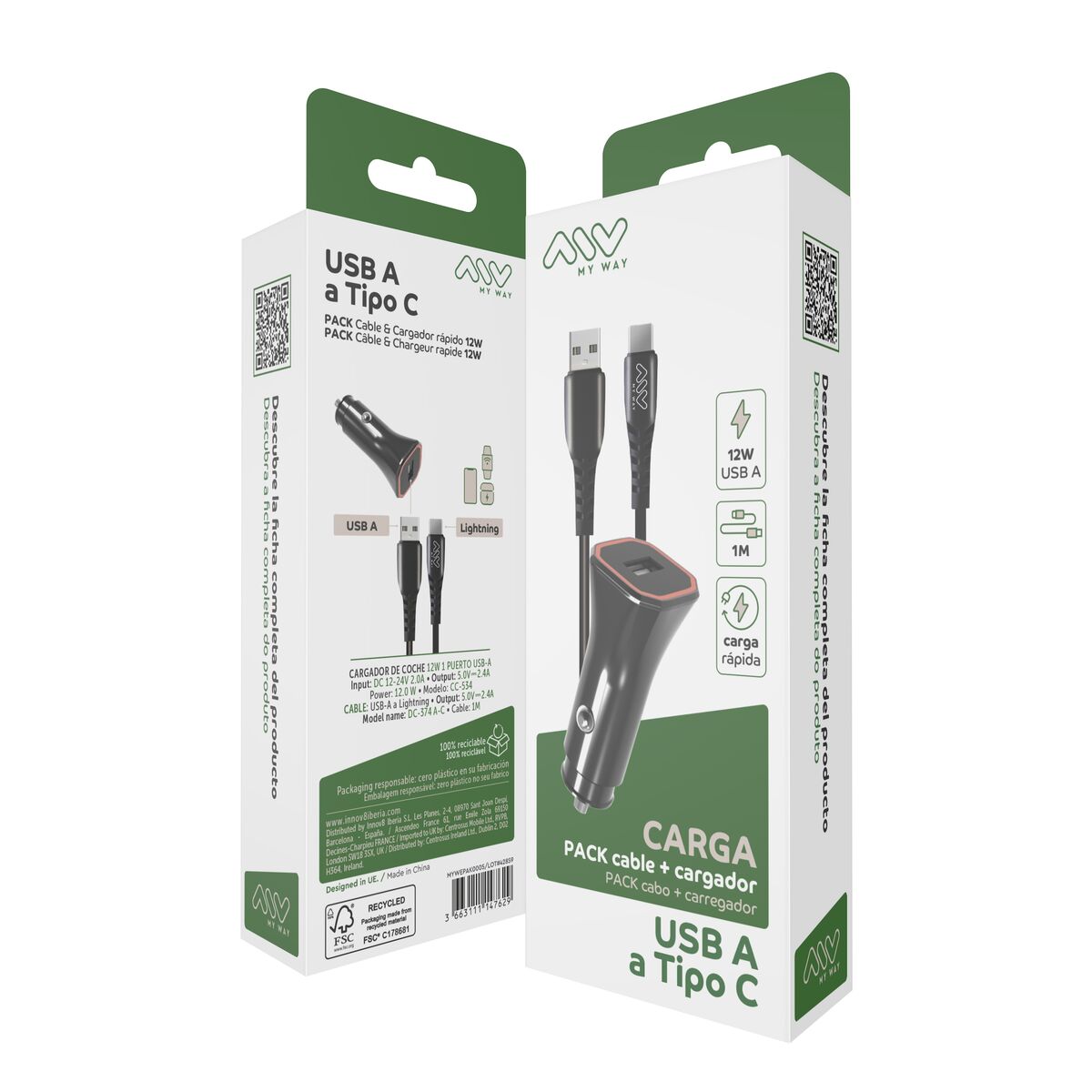 Car Charger Myway 1,2 m Black-2