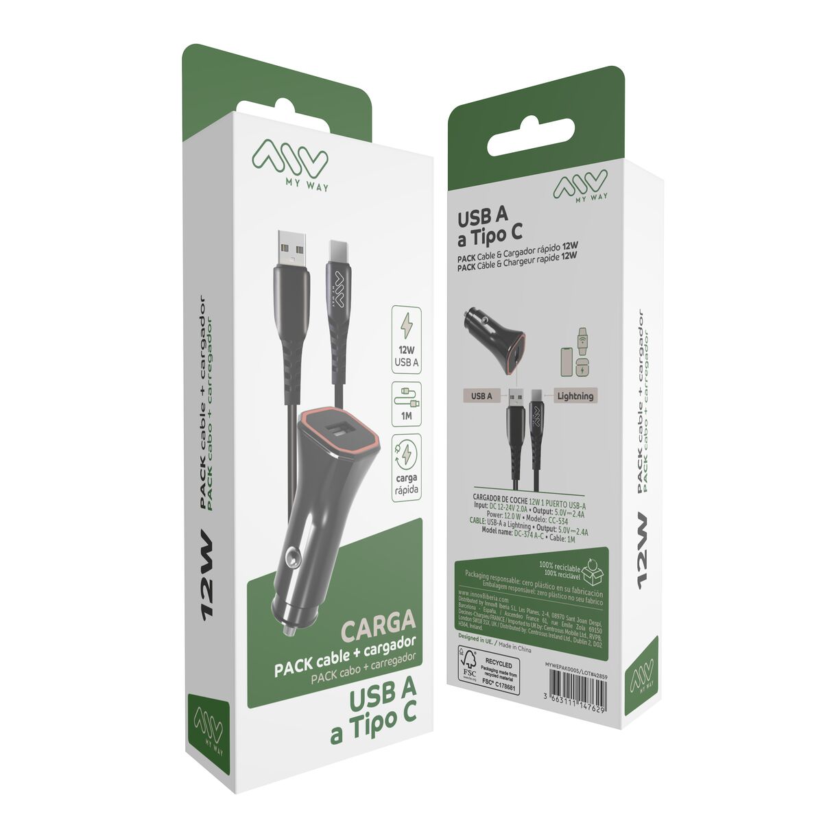 Car Charger Myway 1,2 m Black-1