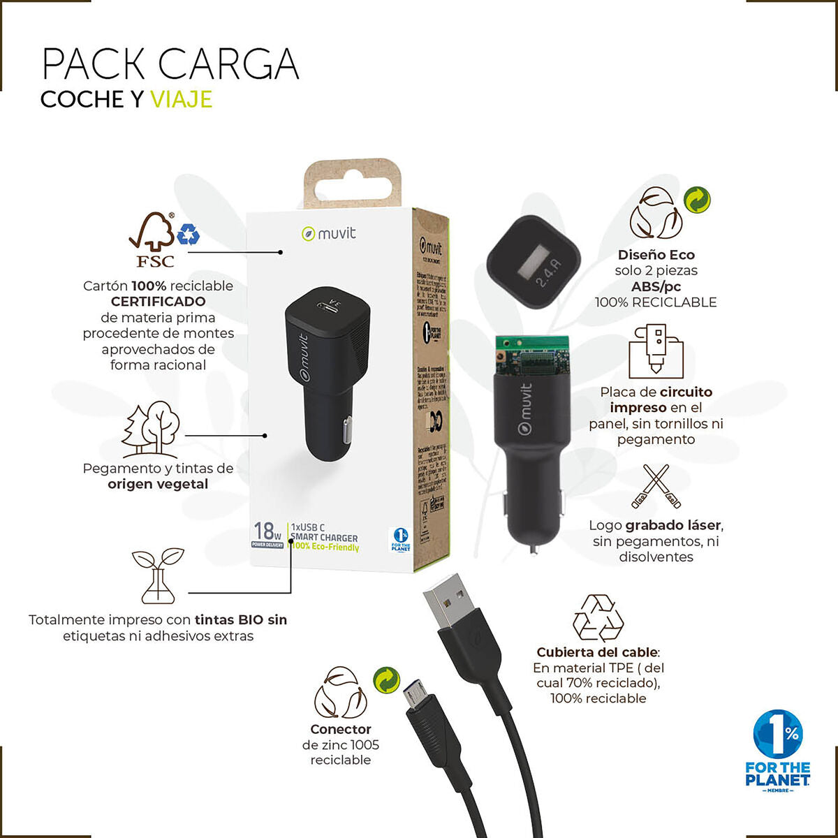 Car Charger Muvit for Change 1 m Black-4