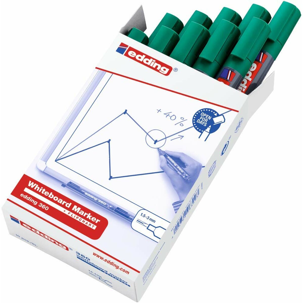 Whiteboard marker Edding 360 Rechargeable Green (10 Units)-2