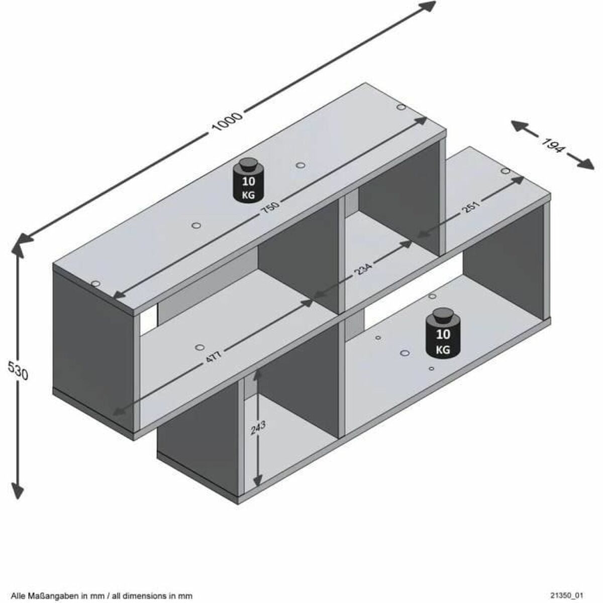 Shelve FMD Anthracite 100 x 53 x 19,5 cm-2