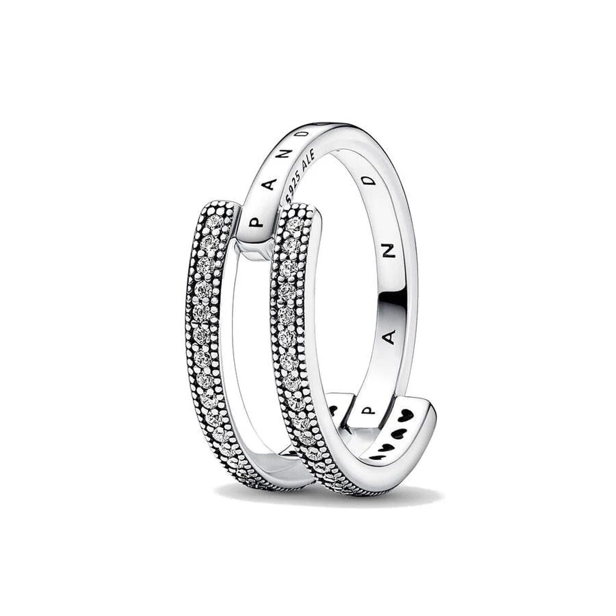 Ladies' Ring Pandora SIGNATURE LOGO & PAVE DOUBLE BAND - RING - SIZE 52-0