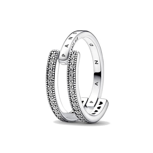 Ladies' Ring Pandora SIGNATURE LOGO & PAVE DOUBLE BAND - RING - SIZE 52-0
