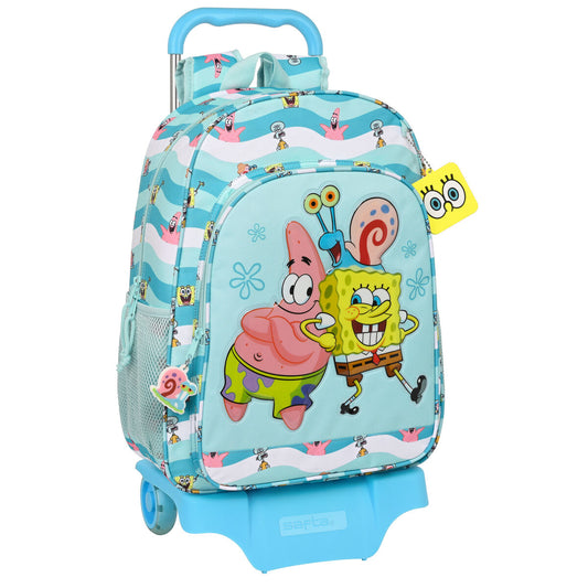 School Rucksack with Wheels Spongebob Stay positive Blue White (33 x 42 x 14 cm)-0
