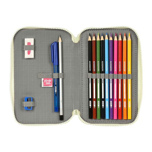 School Case with Accessories Glow Lab Magic flow Beige 12.5 x 19.5 x 4 cm (28 Pieces)-1
