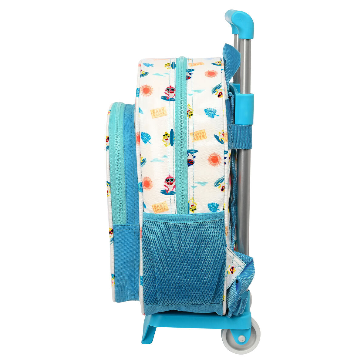 School Rucksack with Wheels Baby Shark Surfing Blue White 26 x 34 x 11 cm-1