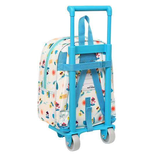 School Rucksack with Wheels Baby Shark Surfing Blue White 22 x 27 x 10 cm-1