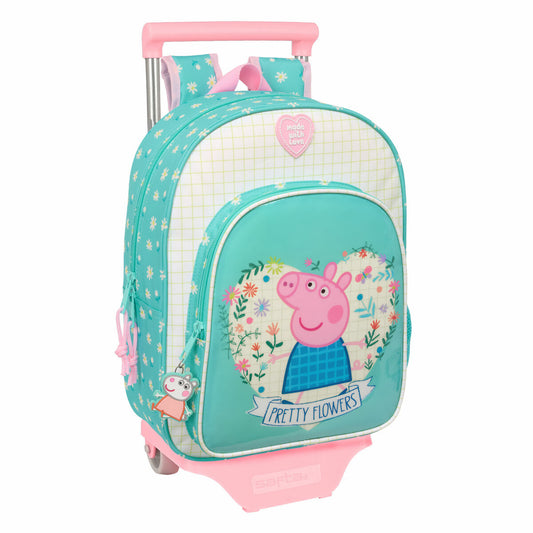 School Rucksack with Wheels Peppa Pig Pretty flowers Yellow Mint 26 x 11 x 67 cm 26 x 34 x 11 cm-0
