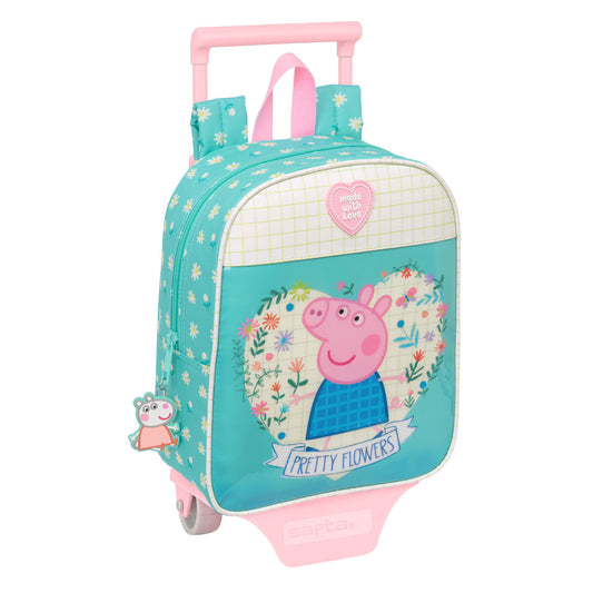 School Rucksack with Wheels Peppa Pig Pretty flowers Yellow Mint 22 x 27 x 10 cm-0