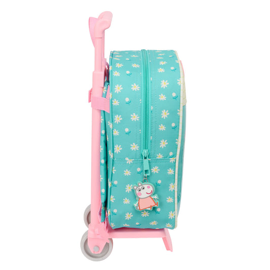 School Rucksack with Wheels Peppa Pig Pretty flowers Yellow Mint 22 x 27 x 10 cm-1