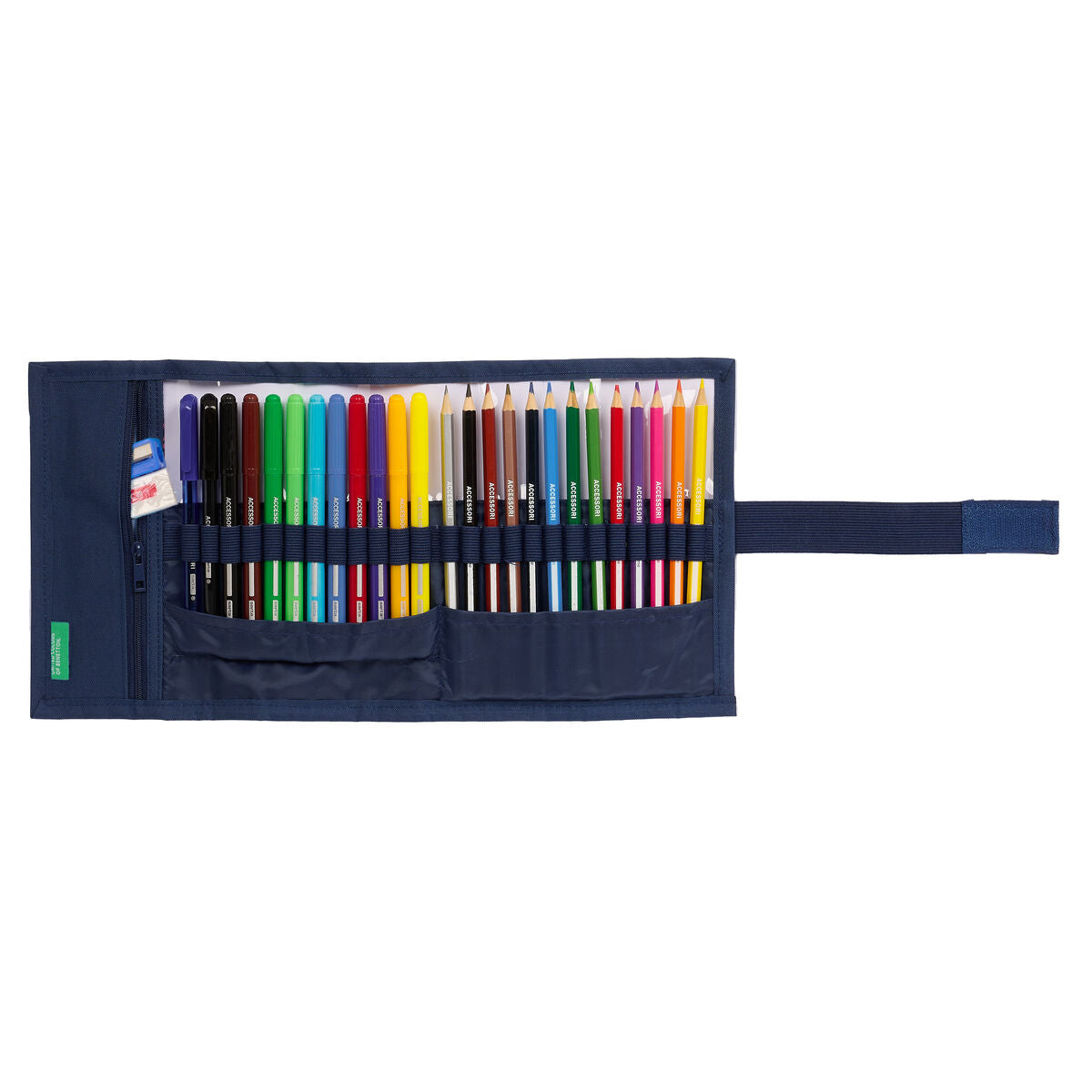 Pencil Case Benetton Cool Navy Blue 7 x 20 x 7 cm Roll-up 27 Pieces-1