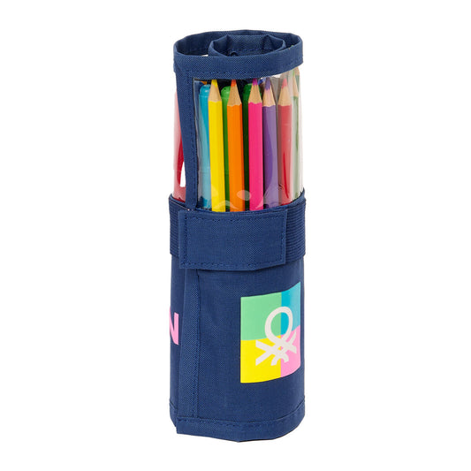 Pencil Case Benetton Cool Navy Blue 7 x 20 x 7 cm Roll-up 27 Pieces-0
