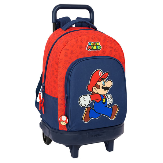 School Rucksack with Wheels Super Mario Trick Red Dark blue 33 x 45 x 22 cm-0
