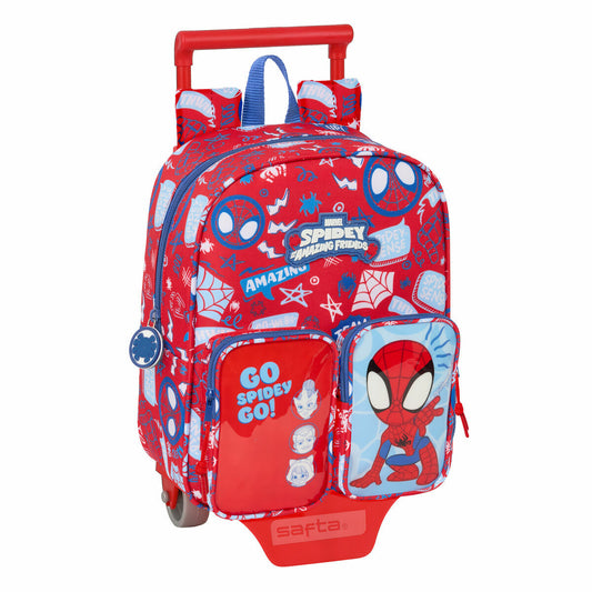School Rucksack with Wheels Spider-Man Rescue Blue Red 22 x 27 x 10 cm-0