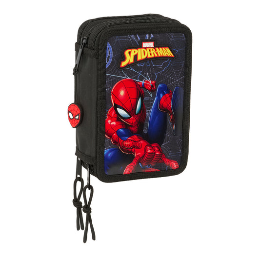 School Case with Accessories Spider-Man Attack Black 12,5 x 19,5 x 5,5 cm 37 Pieces-0