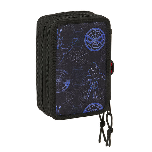 School Case with Accessories Spider-Man Attack Black 12,5 x 19,5 x 5,5 cm 37 Pieces-1
