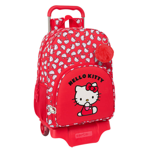 School Rucksack with Wheels Hello Kitty Iconic White Red 33 x 42 x 14 cm-0