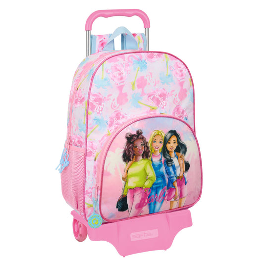 School Rucksack with Wheels Barbie Painterly Pink Sky blue 33 x 42 x 14 cm-0