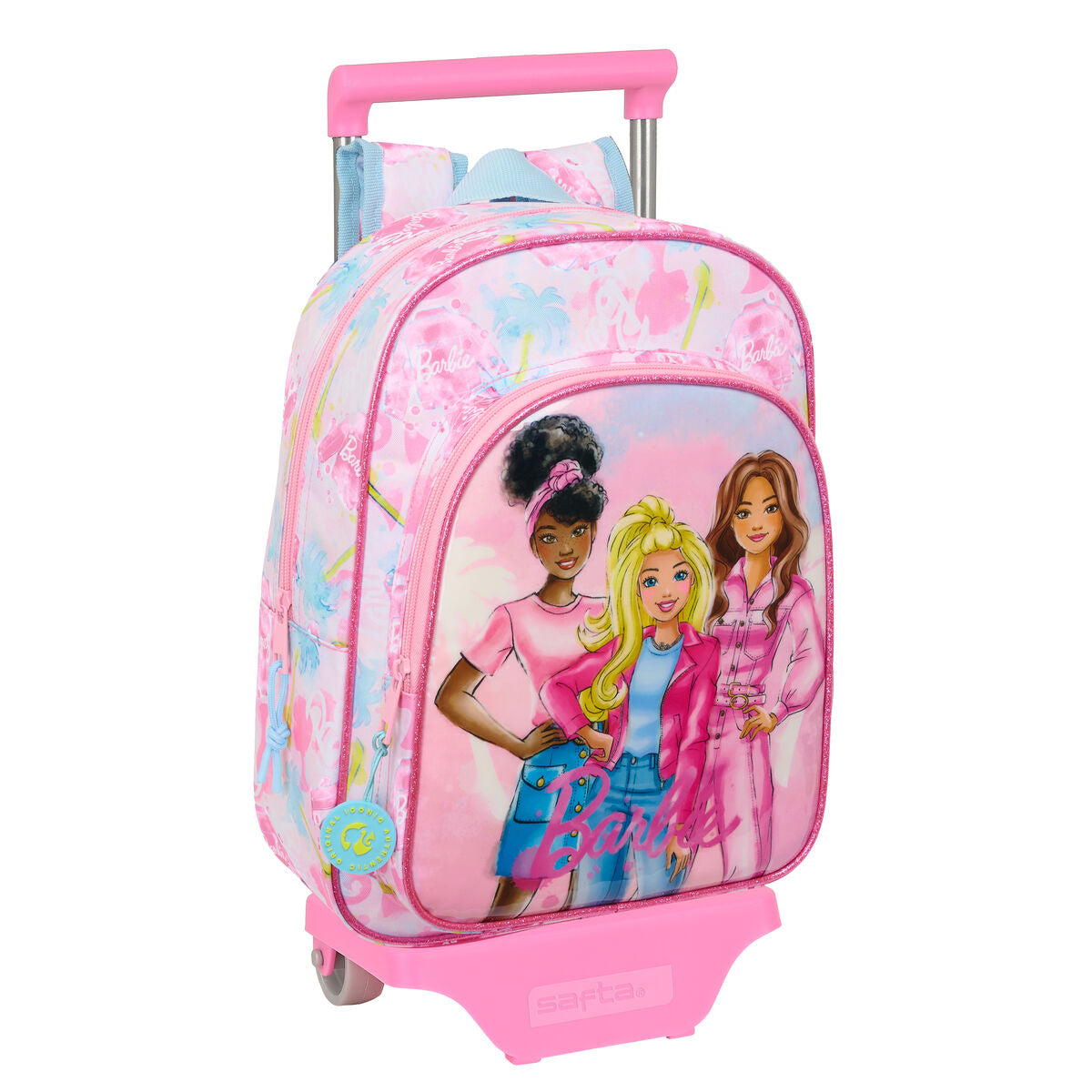 School Rucksack with Wheels Barbie Painterly Pink Sky blue 26 x 11 x 67 cm 26 x 34 x 11 cm-0