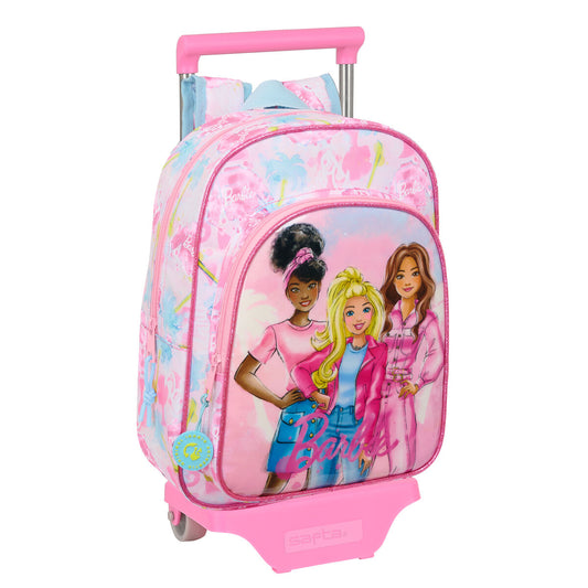 School Rucksack with Wheels Barbie Painterly Pink Sky blue 26 x 11 x 67 cm 26 x 34 x 11 cm-0