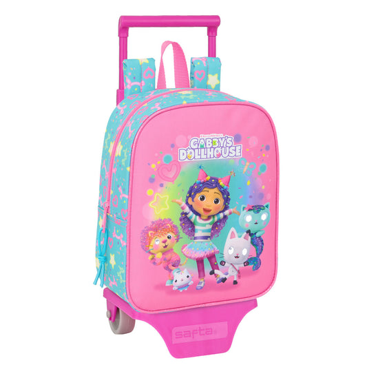 School Rucksack with Wheels Gabby's Dollhouse Confetti Pink Turquoise 22 x 27 x 10 cm-0