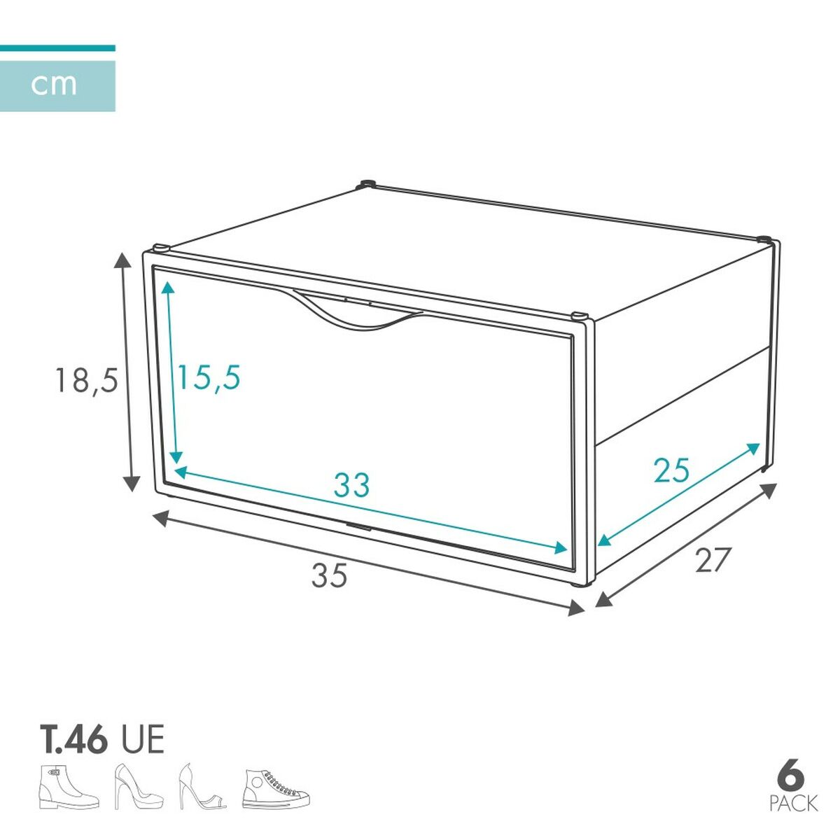 Stackable shoe box Max Home White 6 Units polypropylene ABS 35 x 18,5 x 27 cm-2