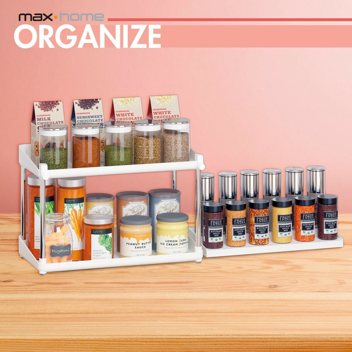 Kitchen Cupboard Organiser Max Home White 2 Shelves 2 Units 37,5 x 25,5 x 19 cm-1