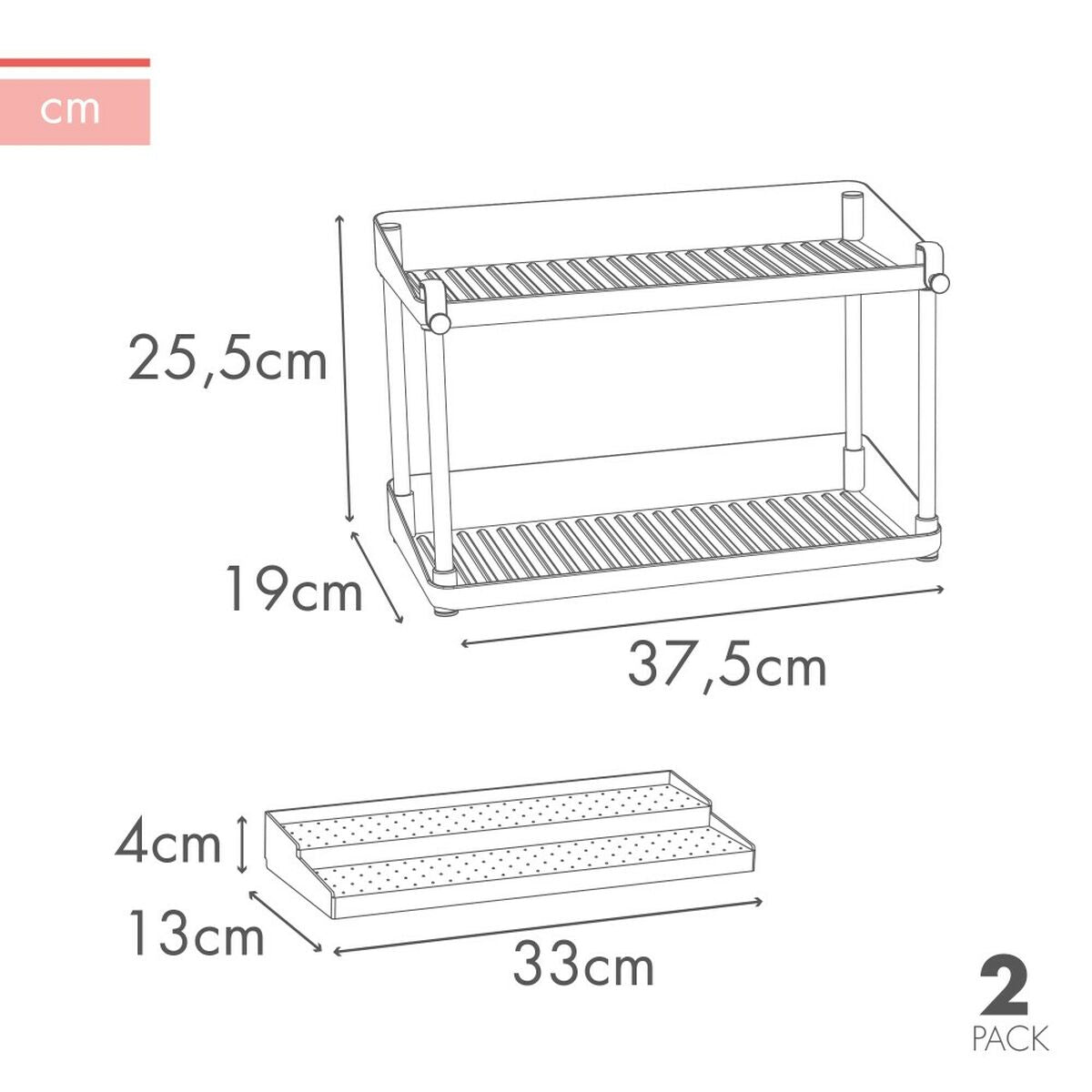 Kitchen Cupboard Organiser Max Home White 2 Shelves 2 Units 37,5 x 25,5 x 19 cm-2