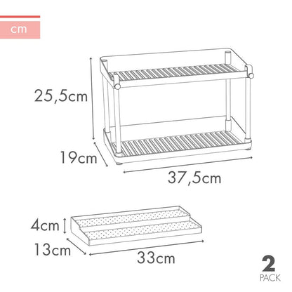 Kitchen Cupboard Organiser Max Home White 2 Shelves 2 Units 37,5 x 25,5 x 19 cm-2