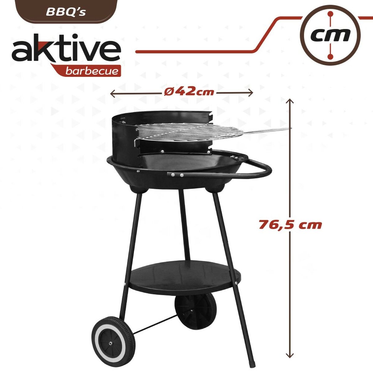 Coal Barbecue with Wheels Aktive Aluminium Enamelled Metal textilene 42 x 76,5 x 42 cm Black-1