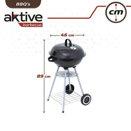 Coal Barbecue with Wheels Aktive Enamelled Metal 46 x 89 x 46 cm Black-1