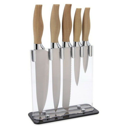 Set of Kitchen Knives and Stand Quid Baobab (5 pcs) Brown Metal-0