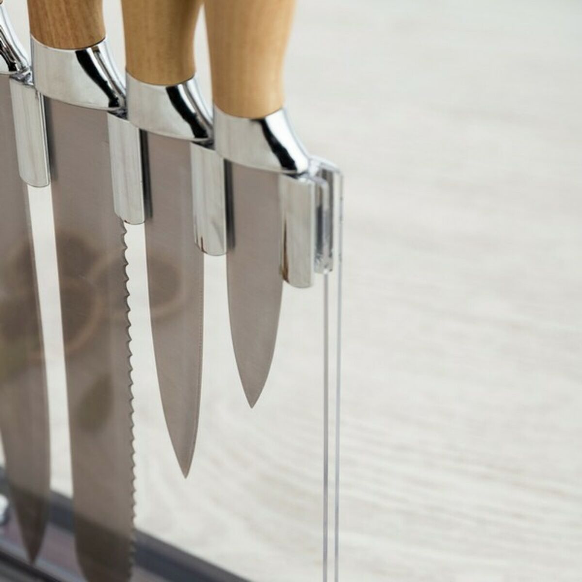 Set of Kitchen Knives and Stand Quid Baobab (5 pcs) Brown Metal-3