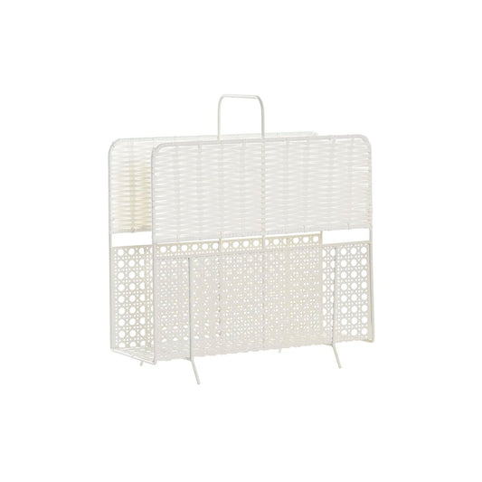 Magazine rack DKD Home Decor White Natural Metal wicker Boho 36,5 x 15 x 41 cm-0