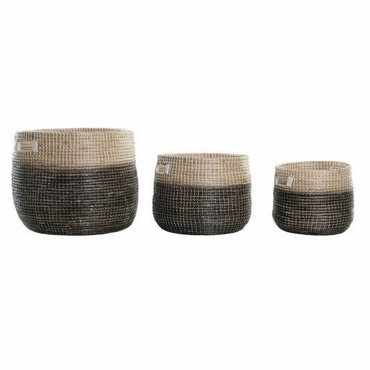 Basket set DKD Home Decor Grey Natural Seagrass (3 Pieces)-0