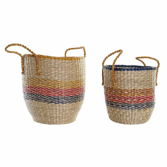 Basket set DKD Home Decor Orange Green Seagrass (35 x 22 x 46 cm) (2 pcs)-0