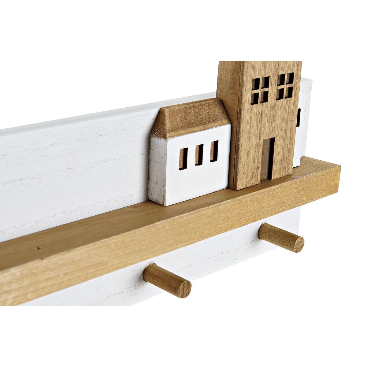 Wall mounted coat hanger DKD Home Decor Wood Houses Urban 40 x 4 x 17 cm-2