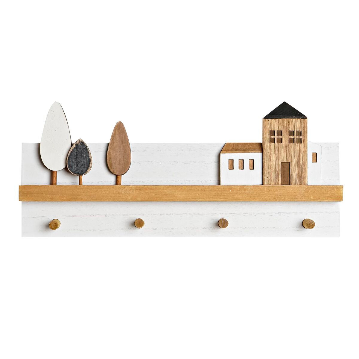 Wall mounted coat hanger DKD Home Decor Wood Houses Urban 40 x 4 x 17 cm-0