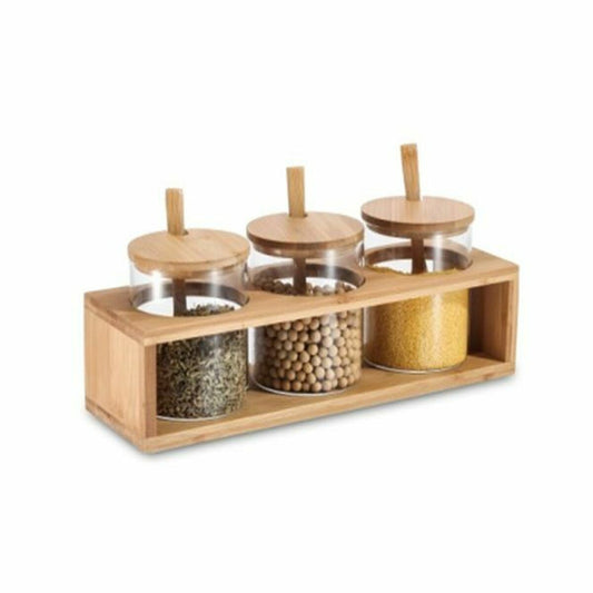 3 Tubs DKD Home Decor 31 x 11 x 10,5 cm Natural Bamboo Borosilicate Glass-0