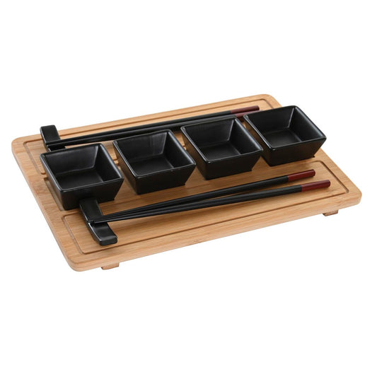 Sushi Set DKD Home Decor Natural Black Bamboo Stoneware Oriental-0