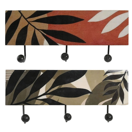 Wall mounted coat hanger DKD Home Decor Multicolour Iron Mango wood Tropical Leaf of a plant Lacquered 38 x 5 x 18 cm (2 Units)-0