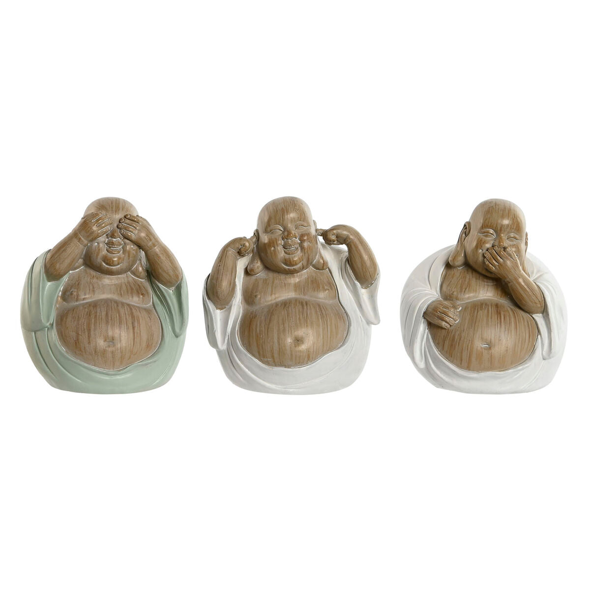 Decorative Figure Home ESPRIT White Green Buddha Oriental 10 x 9 x 10,5 cm (3 Units)-0